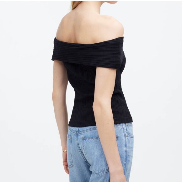 Madewell Ribbed Off the Shoulder Top, NWT, Black, M - Picture 4 of 6